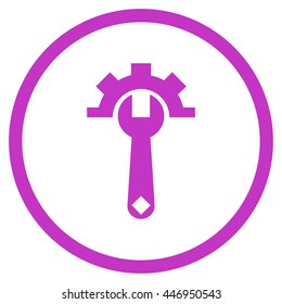 Service Options vector icon. Image style is a flat icon symbol inside a circle, violet color, white background.