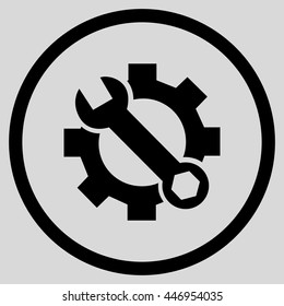 Service Options vector icon. Image style is a flat icon symbol inside a circle, black color, light gray background.