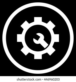 Service Options vector icon. Image style is a flat icon symbol inside a circle, white color, black background.