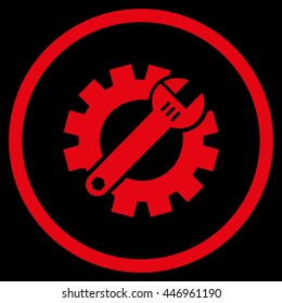 Service Options vector icon. Image style is a flat icon symbol inside a circle, red color, black background.