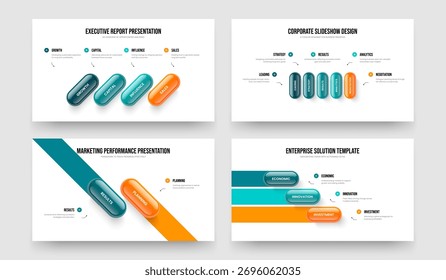 Service Performance 4 5 2 3 Element Infographic Presentation Template Collection. Digital Launch Four Five Two Three Step Diagram Slideshow Design Vector Illustration Bundle.