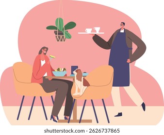 Serviço na ilustração vetorial de café pet-friendly