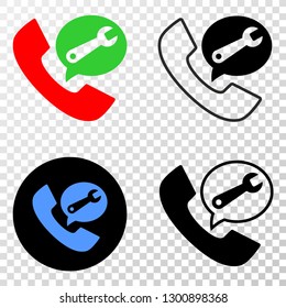 Service phone call EPS vector pictogram with contour, black and colored versions. Illustration style is flat iconic symbol on chess transparent background.