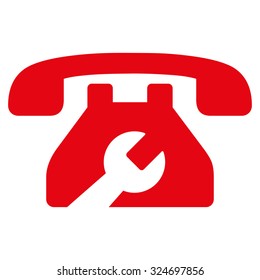 Service Phone vector icon. Style is flat symbol, red color, rounded angles, white background.