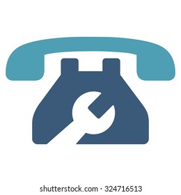 Service Phone vector icon. Style is bicolor flat symbol, cyan and blue colors, rounded angles, white background.