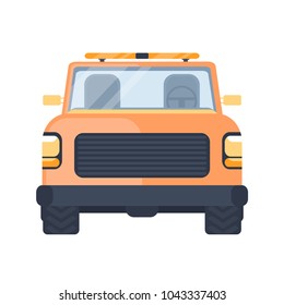 Service pick up car with orange lights. Front view illustration