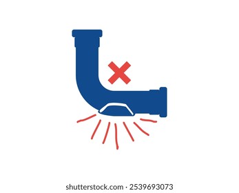 service plumbing leaking, cracked pipe design vector illustration on transparent background