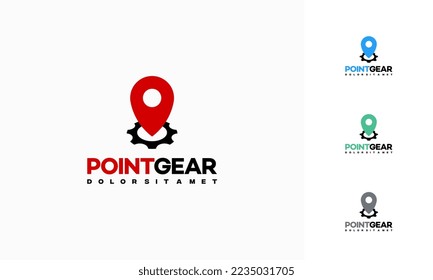 Design des Service Point-Logos Konzept, Vektorgrafik, Vorlage für das Logo "Gear and Point Place", Service Center-Logo