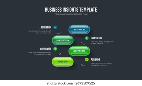 Ilustración vectorial de diseño de diapositivas de Cartera de servicio. Producto Plantilla de presentación de diapositivas de infografía de 4 opciones. Diseño de marco de diagrama de cuatro elementos de lanzamiento creativo.