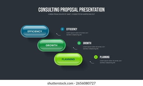 Service Portfolio Three Option Infographic Frame Template. Company Introduction Presentation Layout Vector Illustration. Modern Profile 3 Step Diagram Slideshow Design.