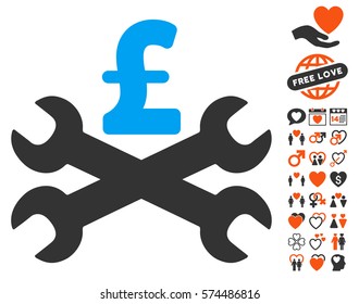 Service Pound Price pictograph with bonus amour icon set. Vector illustration style is flat iconic symbols for web design, app user interfaces.