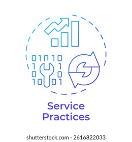 Service practices blue gradient concept icon. Source code, software engineering. Efficiency chart. Round shape line illustration. Abstract idea. Graphic design. Easy to use in blog post, presentation - Powered by Shutterstock - Get 15% off with code: PIKWIZARD15