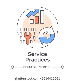 Service practices multi color concept icon. Source code, software engineering. Efficiency chart. Round shape line illustration. Abstract idea. Graphic design. Easy to use in blog post, presentation