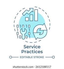 Service practices soft blue concept icon. Source code, software engineering. Efficiency chart. Round shape line illustration. Abstract idea. Graphic design. Easy to use in blog post, presentation