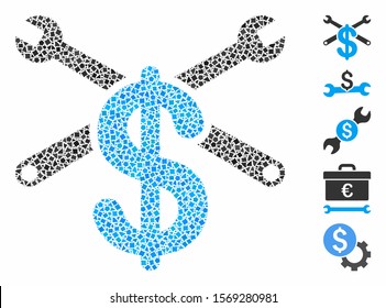 Service price icon composition of inequal items in variable sizes and color hues, based on service price icon. Vector tremulant items are grouped into composition.