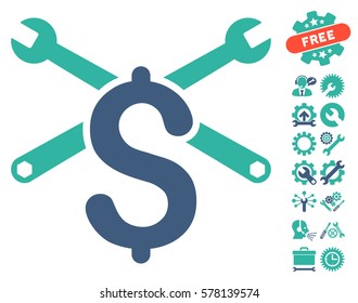 Service Price pictograph with bonus service clip art. Vector illustration style is flat iconic cobalt and cyan symbols on white background.