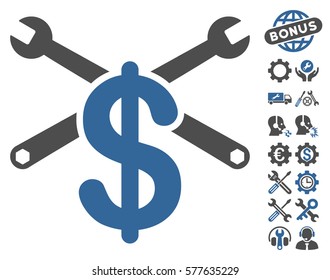 Service Price pictograph with bonus service design elements. Vector illustration style is flat iconic cobalt and gray symbols on white background.