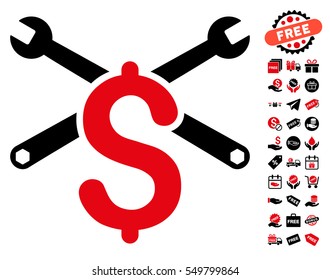 Service Price pictograph with free bonus pictures. Vector illustration style is flat iconic symbols, intensive red and black colors, white background.