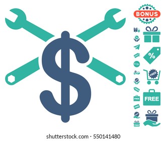 Service Price pictograph with free bonus clip art. Vector illustration style is flat iconic symbols, cobalt and cyan colors, white background.