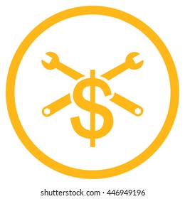 Service Price vector icon. Image style is a flat icon symbol inside a circle, yellow color, white background.