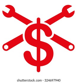 Service Price vector icon. Style is flat symbol, red color, rounded angles, white background.