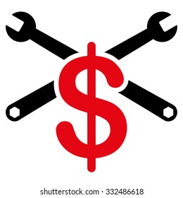 Service Price vector icon. Style is bicolor flat symbol, intensive red and black colors, rounded angles, white background.