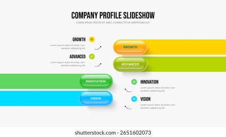 Service Profile Frame Design Vector Illustration. Investor Campaign 4 Option Infographic Slideshow Layout. Digital Overview Four Element Diagram Slide Template.