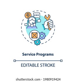 Icono de concepto de optimización del programa de servicio. Ilustración de línea delgada de la idea de la estrategia de reducción de costos. Componentes de la cadena de valor. Aumento de beneficios. Dibujo de color RGB con contorno aislado del vector. Trazo editable