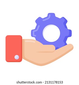 Service provider, flat icon with gear in hand 

