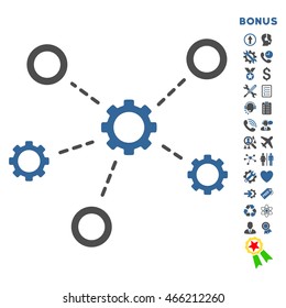 Service Relations icon with bonus pictograms. Vector style is bicolor flat iconic symbol with rounded angles, cobalt and gray colors, white background.