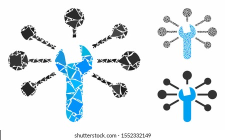 Service relations mosaic of tuberous items in various sizes and shades, based on service relations icon. Vector tuberous dots are organized into collage.