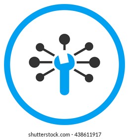 Service Relations vector bicolor icon. Image style is a flat icon symbol inside a circle, blue and gray colors, white background.