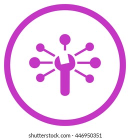 Service Relations vector icon. Image style is a flat icon symbol inside a circle, violet color, white background.