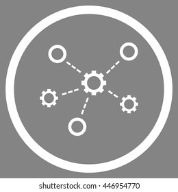 Service Relations vector icon. Image style is a flat icon symbol inside a circle, white color, gray background.