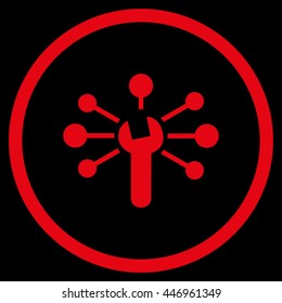 Service Relations vector icon. Image style is a flat icon symbol inside a circle, red color, black background.