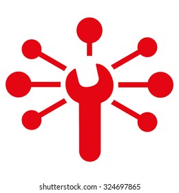 Service Relations vector icon. Style is flat symbol, red color, rounded angles, white background.