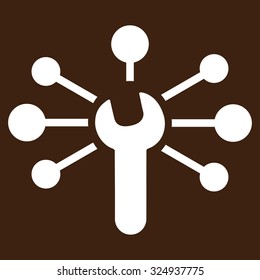 Service Relations vector icon. Style is flat symbol, white color, rounded angles, brown background.