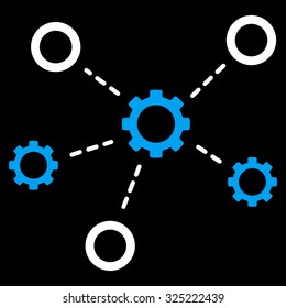 Service Relations vector icon. Style is bicolor flat symbol, blue and white colors, rounded angles, black background.