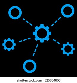 Service Relations vector icon. Style is flat symbol, blue color, rounded angles, black background.