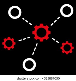 Service Relations vector icon. Style is bicolor flat symbol, red and white colors, rounded angles, black background.