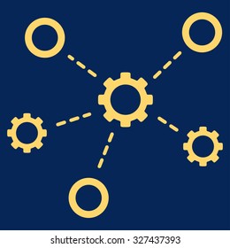 Service Relations vector icon. Style is flat symbol, yellow color, rounded angles, blue background.