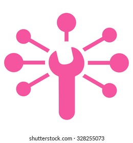 Service Relations vector icon. Style is flat symbol, pink color, rounded angles, white background.