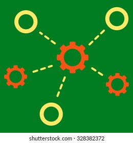 Service Relations vector icon. Style is bicolor flat symbol, orange and yellow colors, rounded angles, green background.