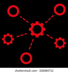 Service Relations vector icon. Style is flat symbol, red color, rounded angles, black background.