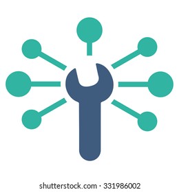 Service Relations vector icon. Style is bicolor flat symbol, cobalt and cyan colors, rounded angles, white background.