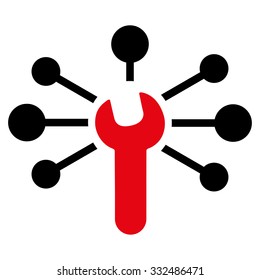 Service Relations vector icon. Style is bicolor flat symbol, intensive red and black colors, rounded angles, white background.
