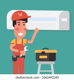 Service for repair  of air conditioners - Flat design cartoon style