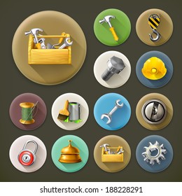 Service and repair, long shadow icon set