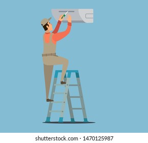 Service for repair and maintenance of air conditioners.Vector illustration.