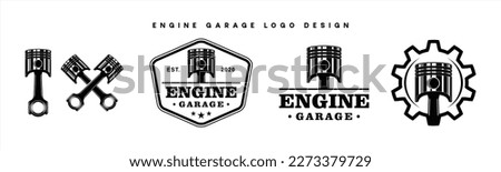 Service, repair, maintenance engine vintage logo design collection. Automotive symbol logo. Mechanical piston machine hand drawn logo design. Twin crossed piston, gear, emblem logo vector illustration